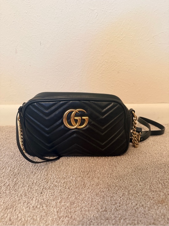 Gucci Handbags - Gucci GG Marmont Small Black Leather Shoulder Bag
